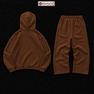 Ensemble survêtement marron pour homme, sweat à capuche oversize et pantalon de jogging, deux pièces, design à empiècements contrastés, style streetwear décontracté, ensemble sportswear - Product Image 6