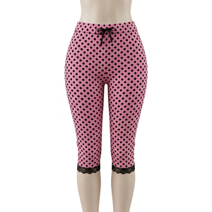 Pantalones Capri Blancos con Estampado de Lunares para Mujer, con Lazo y Dobladillo de Encaje, Personalizados OEM, Pantalones de Salón 3/4 con Estampado de Lunares para Dama 2026 - Product Image 1