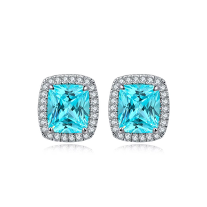 Pendientes de diamantes azules de corte cojín de 1.5 quilates de la mejor calidad con diamantes blancos, pendientes de lujo para boda - Product Image 1