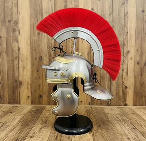 Casco de Centurión Romano de Metal con Penacho Rojo, Réplica Histórica de Casco de Guerrero Romano Antiguo, Decorativo, Coleccionable - Product Image 3