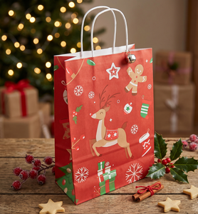 Bolsas de Regalo de Papel Kraft Personalizables, Ecológicas, Desechables, con Asas Largas y Estampado de Renos Navideños, para Ropa y Zapatos, Venta al por Mayor - Product Image 1