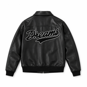Veste en simili cuir noir pour homme, col rabattu, fermeture éclair, coupe classique, design avec patch imprimé lettres - Product Image 3