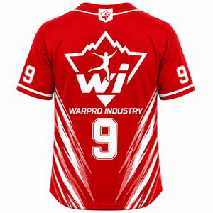 WARPRO INDUSTRY <b>Baseball</b> Jersey Men Red Sublimated Short Sleeve Button Front Quick Dry Adult Size Regular Fit - Product Image 3