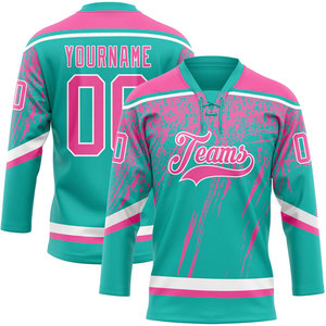 Maillot de hockey sur glace personnalisé avec logo d'équipe, col en V, manches trois quarts, polyester respirant, vêtements unisexes pour adultes - Product Image 1