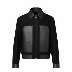 Chaqueta de Cuero para Hombre al por Mayor, Negra, Ajustada, con Cuello Alto, Cierre Frontal con Cremallera, Puños Acanalados, Estilo Casual de Motociclista, Prenda Exterior de Moda - Product Image 6