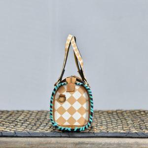 Sac Speedy avec motif à carreaux et design éclair bleu turquoise, sac à main en cuir de luxe - Product Image 2