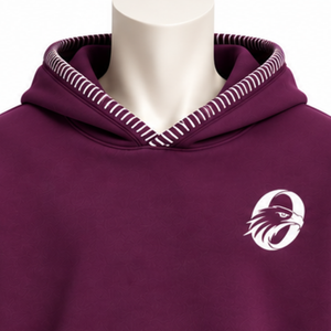 Plum Stitched Border Distressed Pullover <b>Hoodie</b> Heavyweight <b>Oversized</b> Contrast <b>Stitch</b> Pocket Casual Streetwear Winter - Product Image 3