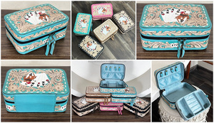 New Arrival Stylish Hand <b>Tooled</b> <b>Leather</b> Jewelry Box Genuine Cow <b>Leather</b> Poker Card Travel Organizer Female Cosmetic Storage Case - Product Image 3