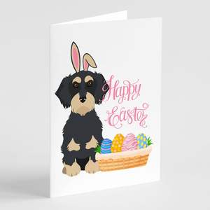 Whimsical Wirehair Black Cream Dachshund <b>Easter</b> Greeting <b>Cards</b> <b>Pack</b> 8 Blank A7 Note <b>Cards</b> with Envelopes 5x7 Size - Product Image 1