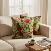 Housses de coussin en velours vert olive, imprimé floral coloré oiseau de paradis, housse de coussin décorative pour canapé, lit et décoration intérieure
