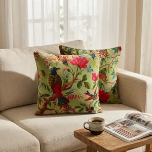Olive Green Velvet Pillow Covers Colorful Bird of Paradise Floral Print Decorative Cushion Cover for <b>Sofa</b> <b>Bed</b> and Home Decor - Product Image 5