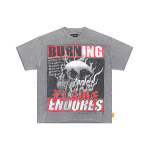 Camiseta Personalizada con Gráfico de Calavera Lavada Estilo Vintage, Oversize, Streetwear, Algodón, Fabricante OEM ODM, Venta al por Mayor de Fábrica - Product Image 2