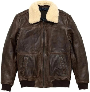 Men's Classic <b>Brown</b> Vintage <b>Leather</b> Flight Bomber <b>Jacket</b> - Product Image 1