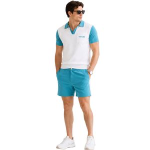Ensemble polo et short pour homme blanc et bleu aqua, poche contrastante, tenue décontractée d'été en deux pièces, logo personnalisé, vêtements de sport haut de gamme - Product Image 1