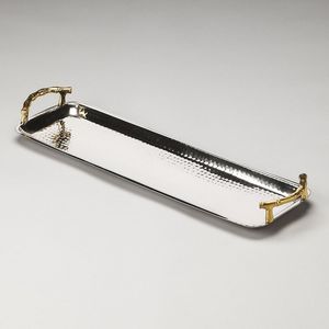 Plateau de service rectangulaire décoratif en métal poli, fait main, qualité commerciale, avec poignées en forme de coquille, compatible lave-vaisselle, pour usage résidentiel - Product Image 3