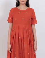 Jupe-robe plissée florale tissée à la main en coton 100 % écologique respirant de qualité supérieure, coupe ajustée mini trapèze pour femme, décontractée d'été