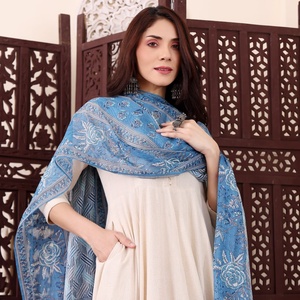 Indian Pakistani Beautiful Designer Anarkali Chanderi <b>Silk</b> <b>Fabric</b> Fancy Thread Work Wedding Casual Traditional Women Wear - Product Image 1