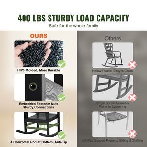 Sedia a dondolo da esterno in HIPS con schienale alto e braccioli lisci, supporta 180 kg, pieghevole per uso in parchi - Product Image 2