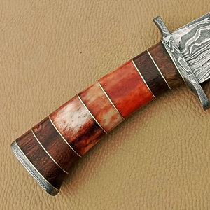 Premium Damascus Steel Hunting Knife with Resin and Wood Handle Fixed Blade Outdoor Survival Camping <b>Tool</b> Custom Design - Product Image 4