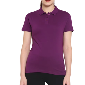 Polo pour femme de haute qualité, couleur violette, en coton mélangé, décontracté, pour le golf, avec logo personnalisé, OEM, ODM, vente en gros - Product Image 3