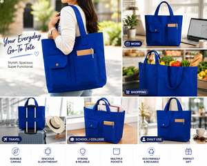 Sac fourre-tout en toile bleue avec poches avant pour le shopping et l'usage quotidien - Product Image 4