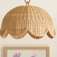 Abat-jour en rotin ondulé style Cottagecore, couverture de lampe suspendue de style campagnard français, élégant lustre suspendu en paille tressée