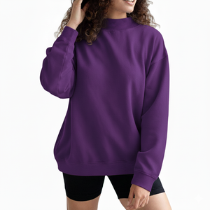 Sudadera de cuello alto para mujer, 100% algodón, felpa francesa, corte holgado, hombros caídos, mangas largas, puños cosidos, secado rápido, OEM, la más vendida - Product Image 1