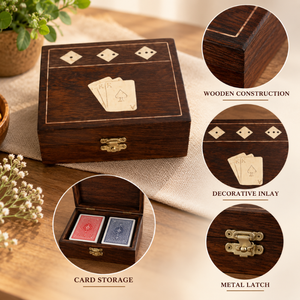 Boîte en bois pour cartes à jouer et dés avec couvercle à charnière et loquet sécurisé |   Organisateur de rangement décoratif pour jeux de cartes, pour salle de jeux de table - Product Image 4