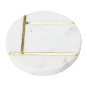 Sous-verre rond moderne en marbre blanc avec accent doré Daboul pour une décoration intérieure de luxe et un style géométrique. - Product Image 1