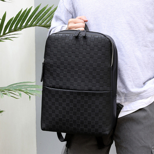 Roziv Sports Brown Genuine Leather <b>Laptop</b> <b>Backpack</b> Diamond Lattice Pattern Large Capacity Water Resistant Luxury Style Unisex - Product Image 5