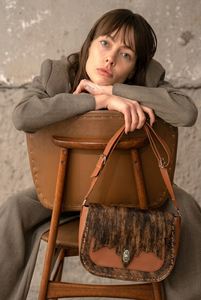 Luxury Brown Cowhide Genuine Leather Saddle Shape <b>Handbag</b> Animal Print Vintage Crossbody Strap Travel Bag for Women 1L Capacity - Product Image 4