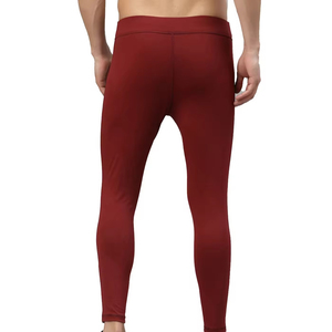Leggings de compression pleine longueur pour hommes, couleur rouge unie, taille élastique, en spandex et polyester - Product Image 1