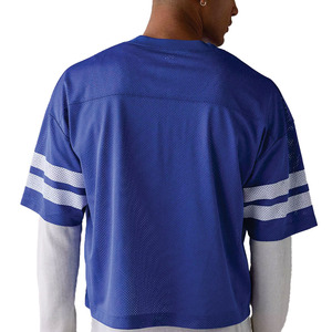 Maillot de football américain personnalisé de qualité supérieure en maille bleue pour hommes, respirant, en polyester, col en V, uniforme d'équipe, manches courtes, t-shirt athlétique OEM - Product Image 4