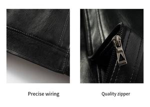 <b>Men's</b> Windproof Breathable PU <b>Leather</b> Bomber <b>Jacket</b> Full-Zip Solid Color Casual Business Short Coat Faux Fur Lining for Spring - Product Image 6