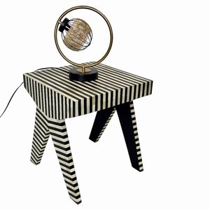 Striped Wood Side Table With Geometric Legs Contemporary Wardrobe <b>Black</b> And White Pattern Home Decor Furniture - Product Image 1