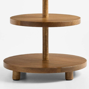 Rustic Three Tier Wooden <b>Cake</b> <b>Stand</b> Featuring Graduated Circular Trays And A Convenient Leather Loop Handle On Top For Serving - Product Image 3