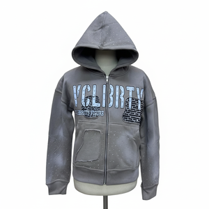 Sudaderas personalizadas de alta calidad para hombre, con efecto deslavado, de 400 g/m², con logotipo personalizado con pedrería y bordado. - Product Image 1
