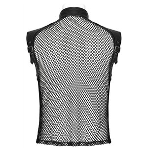 เสื้อกั๊กหนังตาข่ายสไตล์โกธิคพังก์สีดำสำหรับผู้ชาย ดีไซน์หล่อเท่ พร้อมห่วงหนังและดีเทลเว้า - Product Image 3