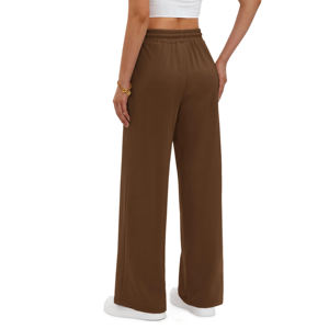 Pantalon de jogging en molleton de coton athlétique pour femme, coupe oversize, jambe large, style droit, vente en gros pour la saison d'automne, motif uni - Product Image 4