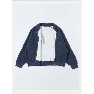 Veste coupe-vent unisexe bleu marine à capuche, col montant, fermeture éclair sur le devant, vêtement d'extérieur décontracté en polaire tricotée, coupe régulière, couleur unie - Product Image 4