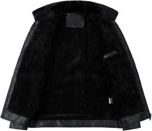 Men Black PU Leather Moto <b>Biker</b> <b>Jacket</b> Zipper Front Turn-down Collar 100% Polyester Fiber Lining Windproof Autumn Regular-Length - Product Image 2
