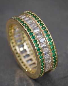 Bague Éternité Orée à 3 Rangs de Baguettes, Pierre Centrale Taille Ovale, Bande d'Accent Taille Ronde, Bijoux de Mariage - Product Image 2