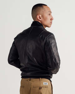 Blouson en cuir véritable noir pour homme, col montant, fermeture éclair, style motard, vêtement d'automne - Product Image 2