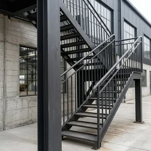 Escalier extérieur industriel en acier avec rampe métallique, design droit, durable, pour usage extérieur, fixation par boulons - Product Image 6