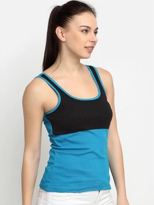 Débardeur Femme Color Block Col Rond Décontracté Respirant Tricoté Sans Manches Bleu Noir Blanc - Product Image 3