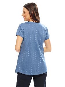 Camiseta de maternidad con estampado de puntos azules para mujer, camiseta de manga corta con cuello redondo, corte holgado, informal, de algodón, para primavera y verano - Product Image 3