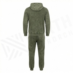 Custom Acid Wash Flared Tracksuit Zip Up 500 GSM Straight Leg Jogging Suit <b>Distressed</b> Hoodies Sweatpants Men Fitness - Product Image 2