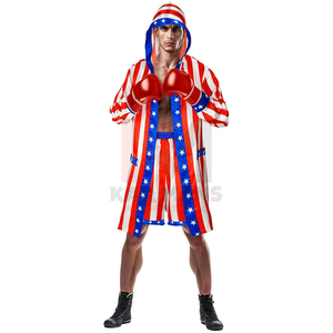 Disfraz de Boxeo con Bandera Americana para Hombre, Conjunto de Bata, Guantes y Pantalones Cortos, Traje Patriótico para Cosplay de Halloween - Product Image 1