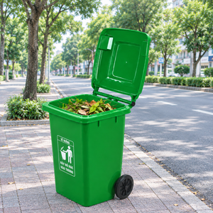 100L Mobile Outdoor Garbage Can Large Wheels Flip Cover <b>Waste</b> Receptacle School Yard Public Park Campus Sanitation Crate - Product Image 1