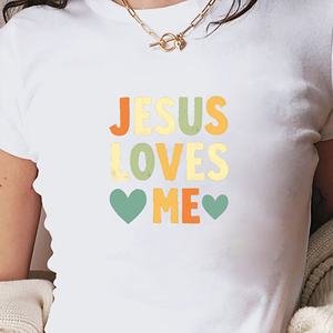JESUS LOVES ME Y2K Camiseta de punto corta con estampado de moda para mujer, corte ajustado - Product Image 4